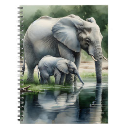 Waterverf illustratie van mama en Baby olifant Notitieboek
