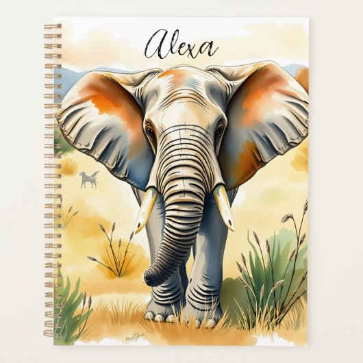 Waterverf illustratie van mama en Baby olifant Planner (Voorkant)