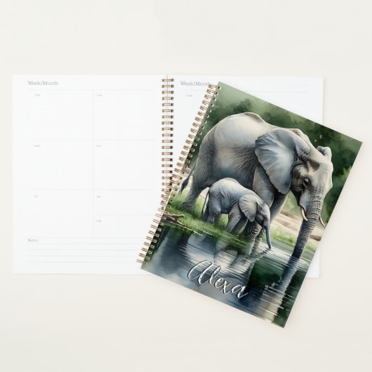 Waterverf illustratie van mama en Baby olifant Planner (Display)