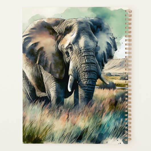 Waterverf illustratie van mama en Baby olifant Planner (Achterkant)