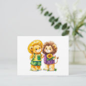 Waterverf illustratie van teddybeer en leeuwenwit briefkaart (Staand voorkant)