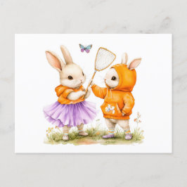 Waterverf Illustratie van Twee Bunnies Catching Bu Briefkaart