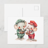 Waterverf illustratie van twee olifanten met boot briefkaart (Voorkant / Achterkant)