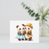 Waterverf Illustratie Van Twee Panda'S Die IJs Ete Briefkaart (Staand voorkant)
