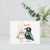 Waterverf Illustratie van Zeemeeuw en Kraai Briefkaart (Staand voorkant)