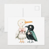 Waterverf Illustratie van Zeemeeuw en Kraai Briefkaart (Voorkant / Achterkant)