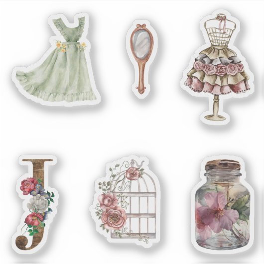 Waterverf illustraties mode jurk Scrapbook Sticker (Voorkant)