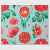 Waterverf illustraties van rode bloemen. Naadloos Cadeaupapier (Vlak)