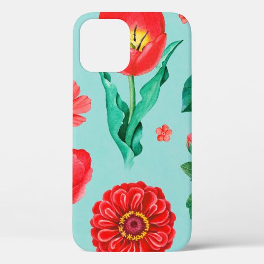 Waterverf illustraties van rode bloemen. Naadloos Case-Mate iPhone Case (Achterkant)