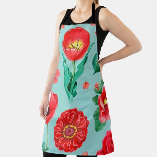 Waterverf illustraties van rode bloemen. Naadloos Schort (Insitu)