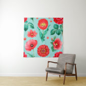 Waterverf illustraties van rode bloemen. Naadloos Wandkleed (In situ)