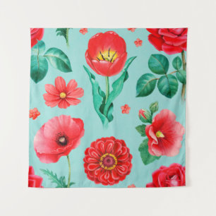 Waterverf illustraties van rode bloemen. Naadloos  Wandkleed