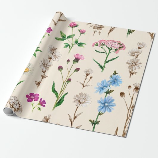 Waterverf illustraties van wilde bloemen. Naadloos Cadeaupapier (Uitgerold)