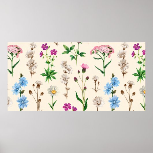 Waterverf illustraties van wilde bloemen. Naadloos Poster (Voorkant)