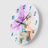 Waterverf in blauw met monogram grote klok (Hoek)