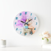 Waterverf in blauw met monogram grote klok (Huis)