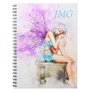 Waterverf in blauw met monogram notitieboek