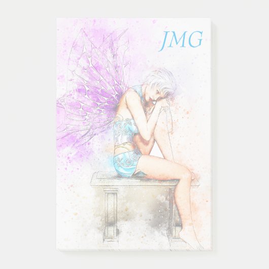 Waterverf in blauw met monogram post-it® notes (Voorkant)