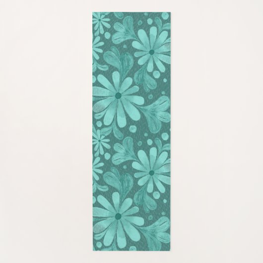 Waterverf in Blauwgroen en Aqua Yoga Mat (Voorkant)