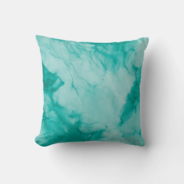 Waterverf in Blauwgroen groen Kussen (Voorkant)
