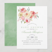 Waterverf in bloesjes Baby shower Kaart (Voorkant / Achterkant)