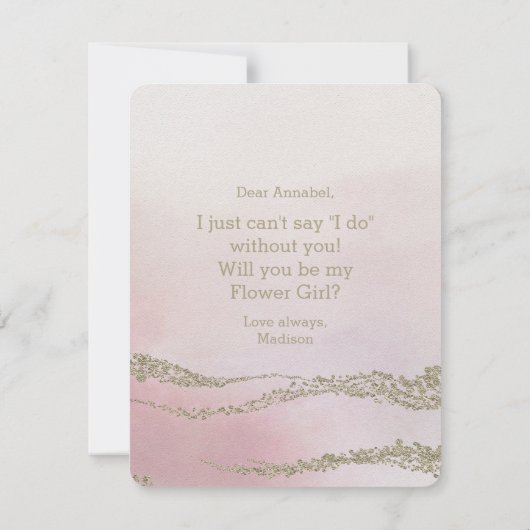 Waterverf in Blush zal je mijn Bloemenmeisje zijn Kaart (Achterkant)