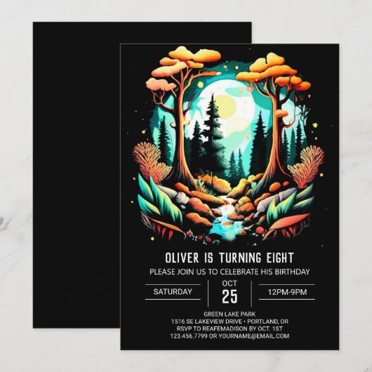 Waterverf In de Bossen Kinderen Verjaardag Kaart (Voorkant / Achterkant)