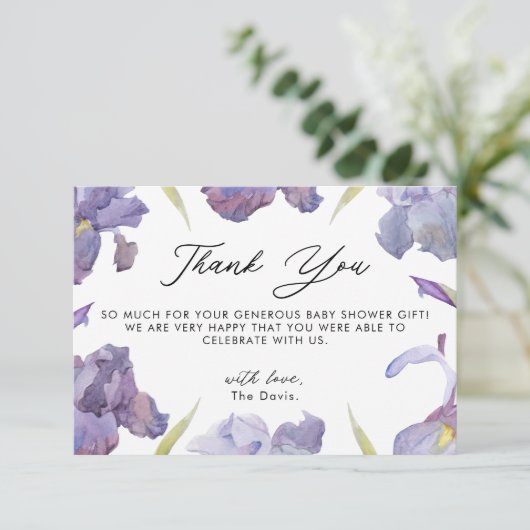 Waterverf in de tuin Iris Floral Spring Dank u Bedankkaart (Staand voorkant)