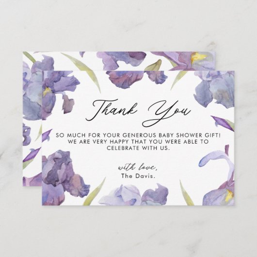 Waterverf in de tuin Iris Floral Spring Dank u Bedankkaart (Voorkant / Achterkant)