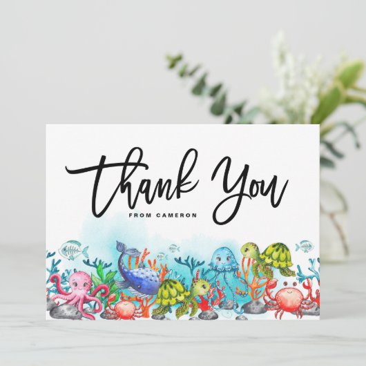 Waterverf in het kader van de partij Zee van Birth Bedankkaart (Staand voorkant)