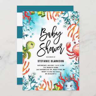 Waterverf in het kader van het Zee Friends Baby sh Kaart