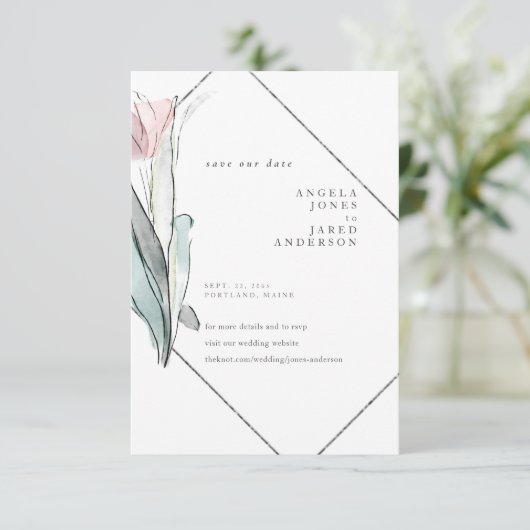 Waterverf in het voorjaar save the date (Staand voorkant)