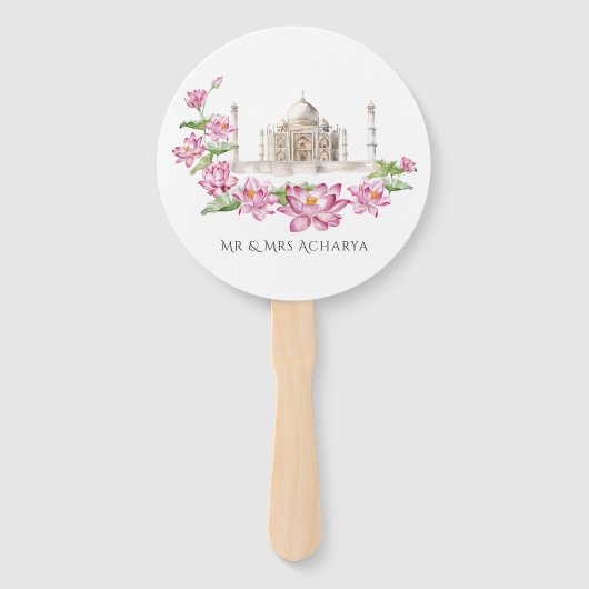 Waterverf Indian Lotus Flower Taj Mahal Handwaaier (Voorkant)
