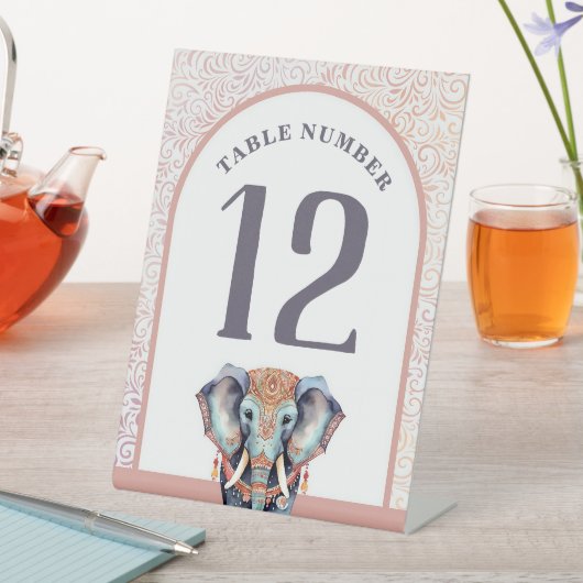 Waterverf Indiase bruiloft olifant tafel nummer Reclamebord Met Voetstuk (Insitu)