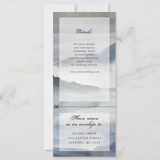 waterverf Indigo Bergen bruiloft uitnodigen w RSVP Kaart (Achterkant)