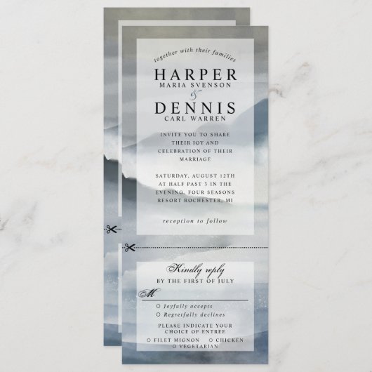 waterverf Indigo Bergen bruiloft uitnodigen w RSVP Kaart (Voorkant / Achterkant)