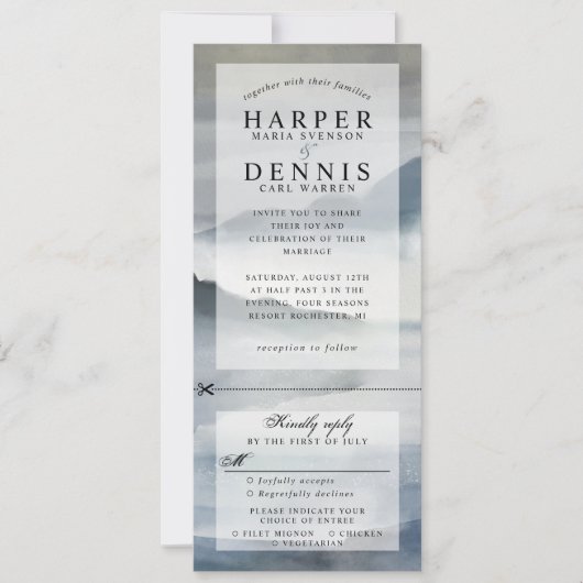 waterverf Indigo Bergen bruiloft uitnodigen w RSVP Kaart (Voorkant)