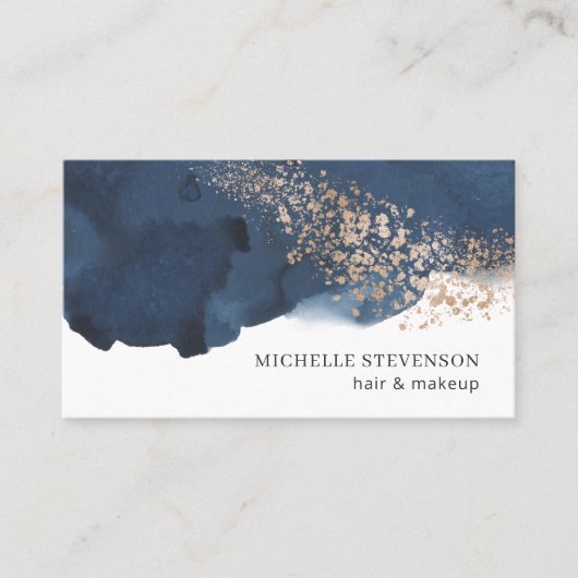 Waterverf Indigo Blauw en Goud Artistiek Visitekaartje (Voorkant)