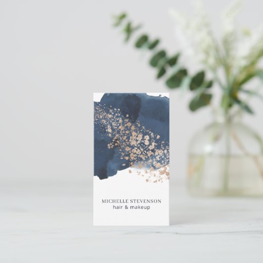 Waterverf Indigo blauw en goud Visitekaartje (Staand voorkant)