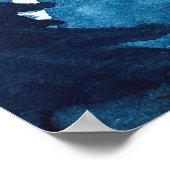 Waterverf indigo blauwe dennenbomen en sneeuwval i poster (Hoek)