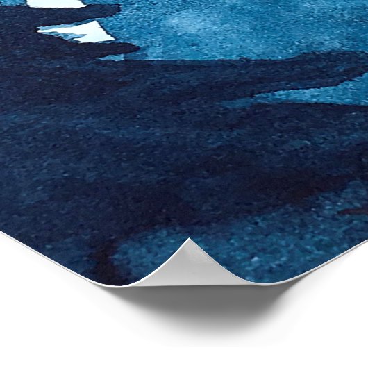 Waterverf indigo blauwe dennenbomen en sneeuwval i poster (Hoek)