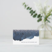 Waterverf Indigo Blue Abstract Glitter Artistieke Visitekaartje (Staand voorkant)