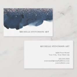 Waterverf Indigo Blue Abstract Glitter Artistieke Visitekaartje