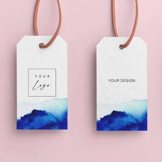 Waterverf Indigo Blue Logo Hang Labels W/String Cadeaulabel