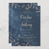 Waterverf Indigo Blue Roos Weddenschap Kaart (Voorkant / Achterkant)