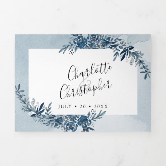 waterverf Indigo Blue RSVP aangesloten Drieluik Uitnodiging (Cover)