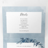 waterverf Indigo Blue RSVP aangesloten Drieluik Uitnodiging (Binnenzijde eerst)