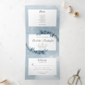 waterverf Indigo Blue RSVP aangesloten Drieluik Uitnodiging (Binnen)