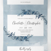 waterverf Indigo Blue RSVP aangesloten Drieluik Uitnodiging (Binnenkant midden)