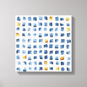 Waterverf Indigo Gold Geometrical Squares Patroon Canvas Afdruk